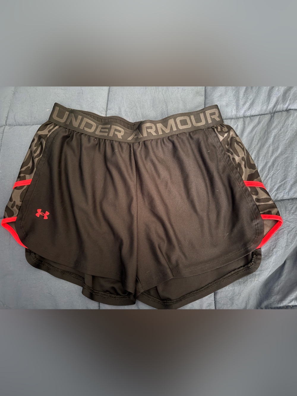 Under Armour Black Shorts With Hot Pink Trim. Animal Print In Gray And Black